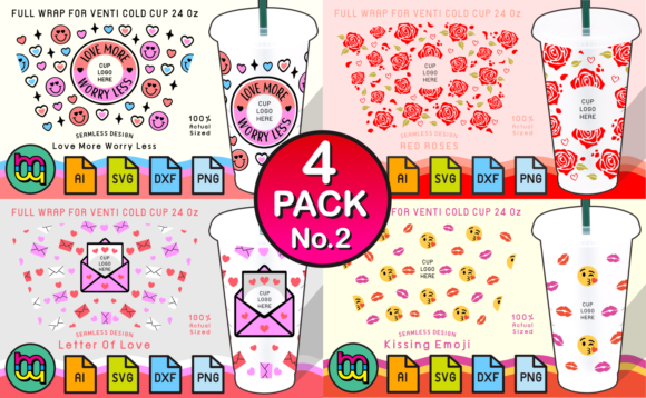 24oz Star Cold Cup SVG Valentine 4 Pack