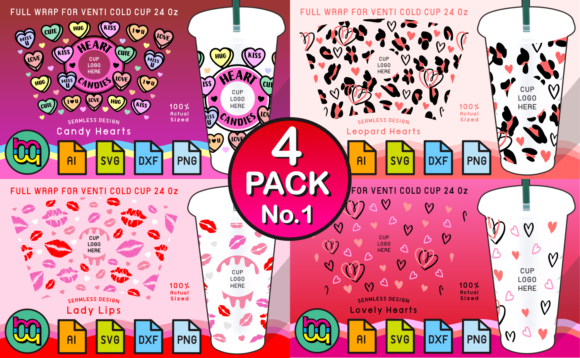 24oz Venti Cold Cup SVG Valentine 4 Pack