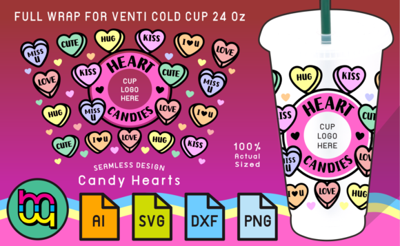 Candy Hearts Valentine 24oz Cold Cup SVG