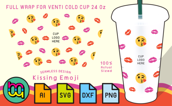 Kiss Emoji Valentine 24oz Cold Cup SVG