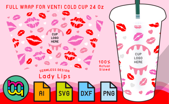 Lips Kiss Valentine 24oz Cold Cup SVG