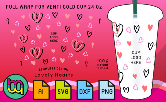 Valentine Hearts 24oz Star Cold Cup SVG