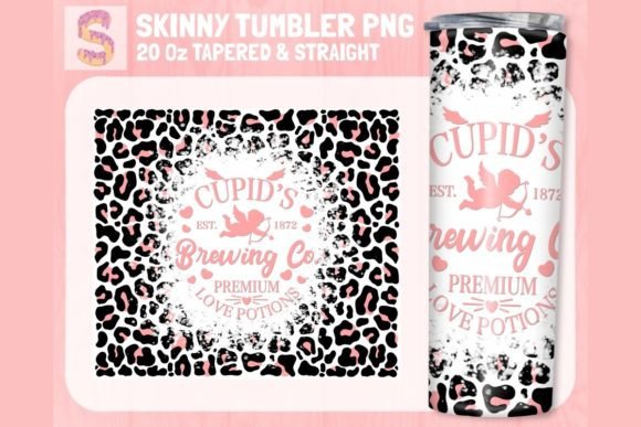 Valentines Leopard Tumbler PNG, Cupid